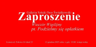 Wieczór Wigilijny w Galerii Sztuki Iwo Świątkowski zaproszene ww format dl