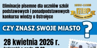 Pisemne eliminacje Konkursu Wiedzy o Ostrołęce 'Czy znasz swoje miasto?’ w MBP czy znasz swoje miasto zaproszenie wsad scaled 1