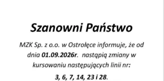 Zmiany w kursowaniu autobusów MZK w Ostrołęce 778882539_1720341833434762_7833809488813260984_n